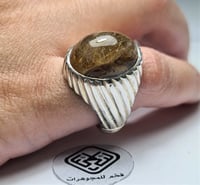 خاتم فضه فخم بحجر كريم روتيل بشعيرات ذهبيه فاخره