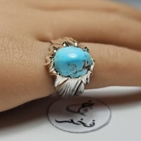 خاتم فضه تصميم مميز حجر فيروز نيشابوري ايراني طبيع...