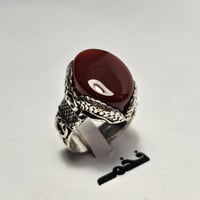 خاتم مميز مطلي فضه تصميم نجراني حجر عقيق فخم