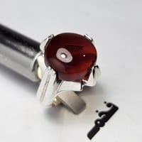 خاتم فضه فاخر حجر عقيق يماني احمر رماني طبيعي نادر