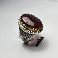 خاتم فضه فخم نقش يدوي حجر عقيق يماني زعفراني طبيعي...