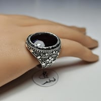 خاتم فضه يمني فخم حجر عقيق كرزي يماني طبيعي