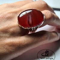خاتم أسطوري فضه ثقيلة بحجر راهي عقيق يمني طبيعي لو...
