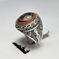 خاتم مطلي فضه مميز حجر عقيق سليماني يماني فخم