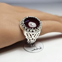 خاتم فضه فخم حجر عقيق يماني طبيعي لون نادر