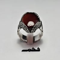 خاتم مميز مطلي فضه تصميم نجراني حجر عقيق فخم