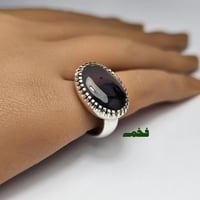 خاتم ملكي فضه فخم بحجر عقيق يماني طبيعي مصور فاخر