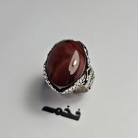 خاتم مميز مطلي فضه تصميم نجراني حجر عقيق يمني فخم