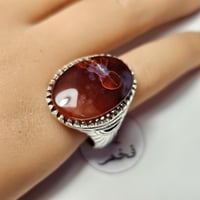 خاتم فضه فاخر حجر عقيق يماني طبيعي زعفراني مصور نا...