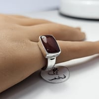 خاتم ملكي فضه حجر عقيق يماني طبيعي مميز جدا