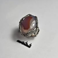 خاتم مميز مطلي فضه تصميم نجراني حجر عقيق طبيعي يمن...