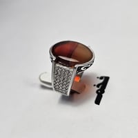 خاتم فضه فخم حجر عقيق يماني طبيعي لونين نادر