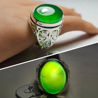 خاتم فضه فخم حجر عقيق اخضر تفاحي يمني طبيعي نادر