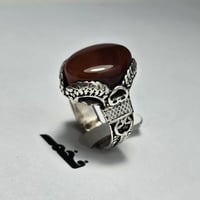 خاتم مميز مطلي فضه تصميم نجراني حجر عقيق يمني فخم