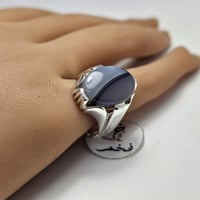 خاتم فضه فخم حجر عقيق يمني طبيعي لون وتموجات مميزة