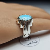 خاتم فضه تصميم مميز حجر فيروز نيشابوري طبيعي فخم