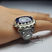 خاتم فضه تصميم فخم نقش يدوي حجر زفير تايلندي مميز