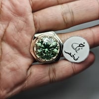 خاتم فضه فخم نقش يدوي حجر مازونايت ألماس امريكي فا...
