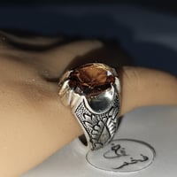 خاتم فضه تصميم فخم نقش يدوي حجر اكسندرايت متغير ال...