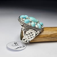 خاتم فضه تصميم فخم مرصع 9 احجار فيروز نيشابوري اير...