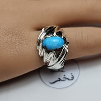 خاتم فضه تصميم مميز حجر فيروز نيشابوري طبيعي فخم