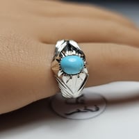 خاتم فضه تصميم مميز حجر فيروز نيشابوري طبيعي فخم