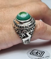 خاتم فضه فخم تصميم الغزال بحجر عقيق سليماني أخضر ن...