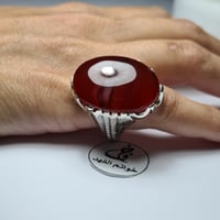 خاتم أسطوري فضه ثقيلة بحجر راهي عقيق يمني طبيعي لو...