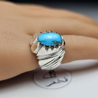 خاتم فضه تصميم مميز حجر فيروز نيشابوري طبيعي فخم
