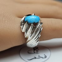 خاتم فضه تصميم مميز حجر فيروز نيشابوري طبيعي فخم