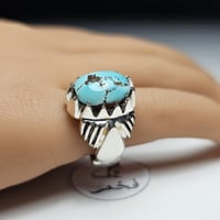 خاتم فضه تصميم مميز حجر فيروز نيشابوري عنكبوتي طبي...