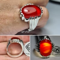 خاتم فخم فضه متينه بحجر عقيق أحمر نادر