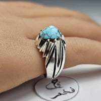خاتم فضه تصميم مميز حجر فيروز نيشابوري عنكبوتي قبه...
