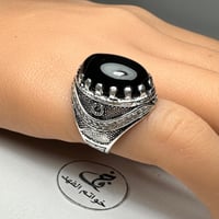 خاتم مميز مطلي فضه بحجر عقيق جزع فخم
