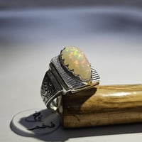 خاتم فضه تصميم فخم نقش يدوي حجر اوبال اثيوبي طبيعي...