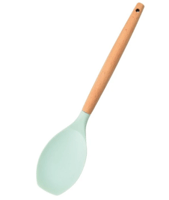 ملعقة سيليكون باللون الأخضر النعناعي بمقبض خشبي،من...