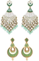 اقراط خضراء ذهبية متدلية معدنية غير ثمينة للنساء م...