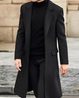 معطف كلاسيكي دافئ بأزرار طويلة باللون الأسود للرجا...