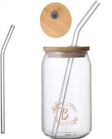 كوب زجاجي بغطاء خيزران وشفاط (مزاز) زجاجي – سعة 12...