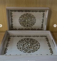 صينية زجاجية خشبية طقم مكون من قطعتين لتقديم من WD...