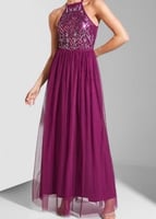 فستان بياقة رسن وجزء علوي مرصع من نمشي X للنساء si...