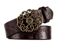 حزام كلاسيكي منحوت بنقشة الزهور بني غامق