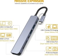 محول تايب سي متعدد المنافذ 7 في 1 من دينكس موديل D...