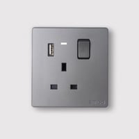 فيش ثلاثي 13أمبير+منفذ USB رمادي