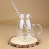 كوب زجاجي بمسكة مع مصاص زجاجي 300 مل