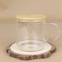 كوب قهوة / شاي زجاجي بغطاء خشبي 340 مل