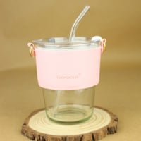 كوب قهوة للمشروبات الباردة بمسكة جلد وردي وتعليقة...