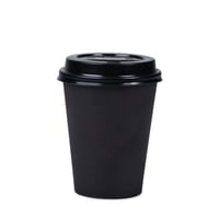 مجموعة (50) كوب ورق اسود مع غطاء أسود - 12 انز