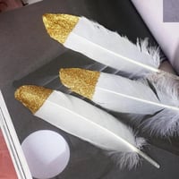 مجموعة (12) ريش ابيض و ذهبي للتزين