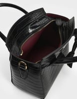 Croc-Effect Trapeze Structured Tote Bag - black